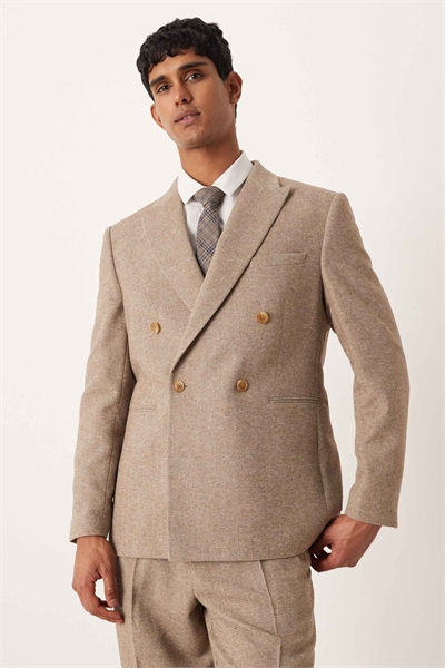 Двубортный пиджак классического кроя с узором «елочка» из шерсти артикул 148711501