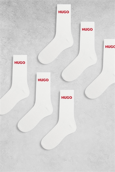 HUGO Bodywear 6 пар носков с ребристым логотипом, белые артикул 154709658