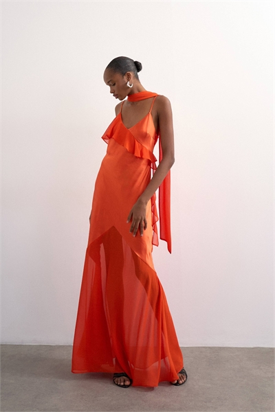 Макси-комбинация из смешанной ткани с рюшами, цвет ржавчины артикул 150553954