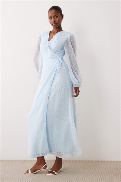 Длинное платье-макси из шифона с длинными рукавами, светло-голубого цвета артикул 154746601
