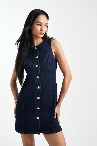Мини-платье из денима с завязками на талии и пуговицами артикул 153493260
