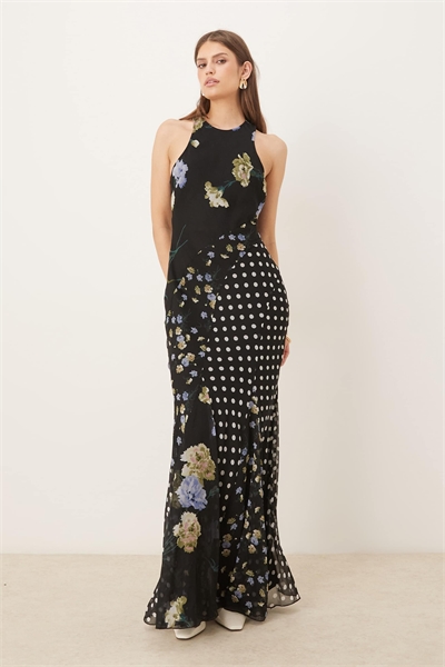 Макси-платье с косым вырезом и годе-подолом артикул 153531343