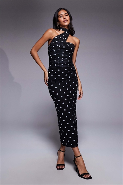 Макси-платье-бандо с принтом в горошек и элементами в виде шарфа артикул 151701859