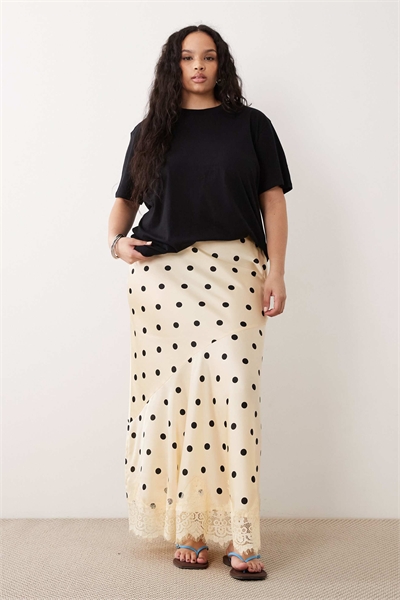 ASOS DESIGN Curve Макси-юбка с кружевным подолом и рыбьим хвостом с принтом в горошек — MULTI артикул 154679726