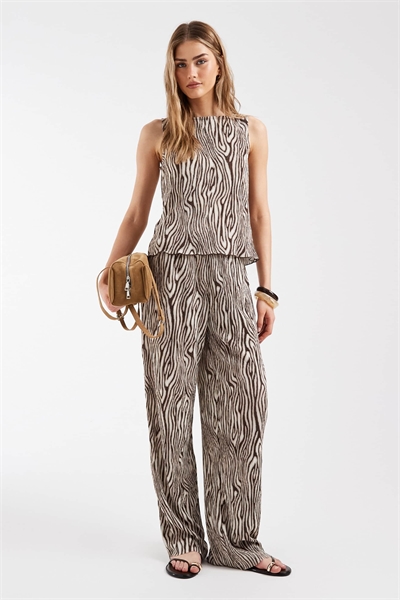 Широкие брюки-плисси с коричневым принтом под кожу животных артикул 154694245