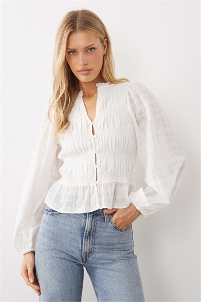 Блузка с сборками белого цвета артикул 154757029