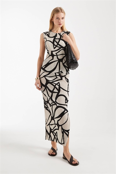 Комплект из макси-юбки с плиссировкой и монохромным абстрактным принтом — БЕЖЕВЫЙ артикул 153813086