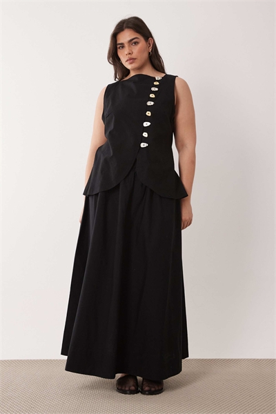 ASOS DESIGN Curve Макси-платье-жилет из льна с поплиновой юбкой черного цвета артикул 152461458