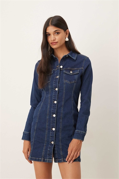 Джинсовое облегающее мини-платье с длинными рукавами артикул 149040614