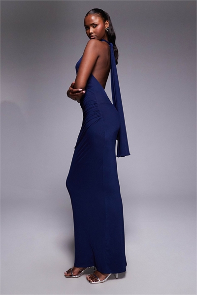 Макси-платье с открытым верхом, с скрученной сетчатой вставкой на груди и завязками на шее сзади артикул 152834813