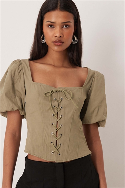 Корсет из чистого хлопка оливкового цвета артикул 154757027