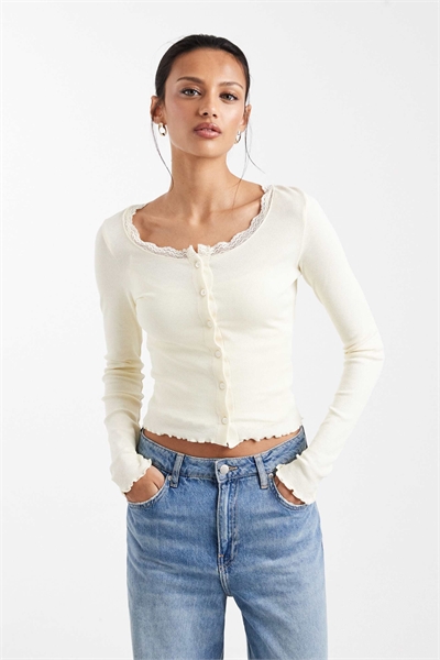 Набор из тонкого трикотажного топа и кардигана с кружевными деталями лимонно-желтого цвета артикул 148700783