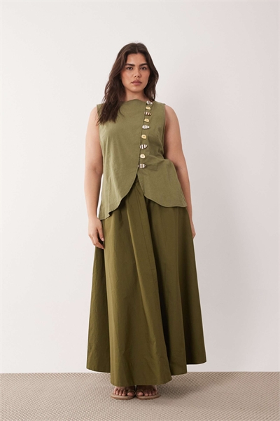 ASOS DESIGN Curve Макси-платье-жилет с линяющим эффектом и юбкой из поплина оливкового цвета артикул 152461453