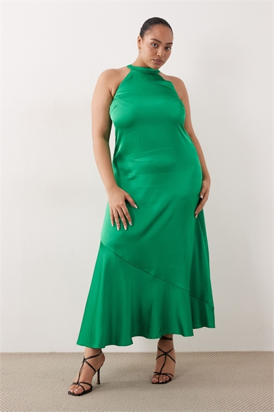 Элегантное атласное макси-платье с завязками на шее артикул 154714725