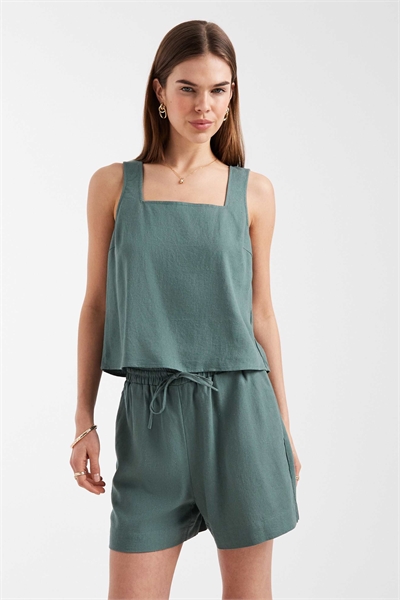 Льняные шорты с завязками на талии и бумажным мешком, зеленые артикул 154693189