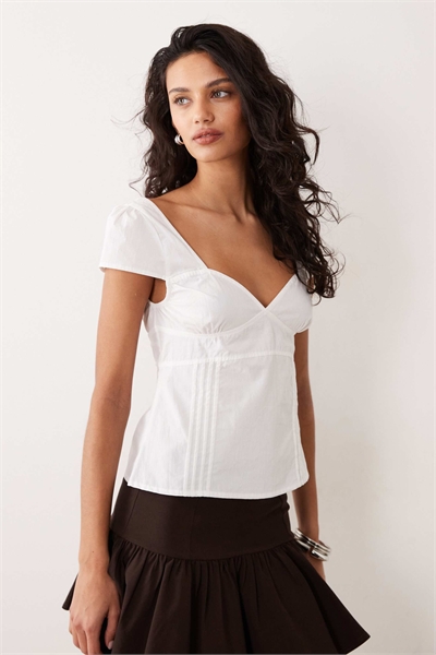 Топ из поплина с короткими рукавами и оливковым цветом артикул 155589494