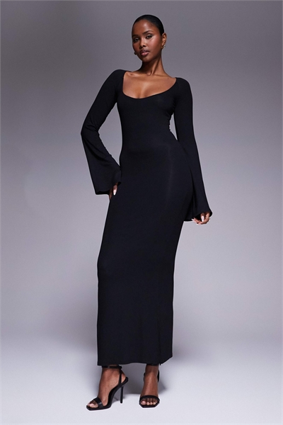 Платье-миди с супер-рукавами-трубочками артикул 154119639