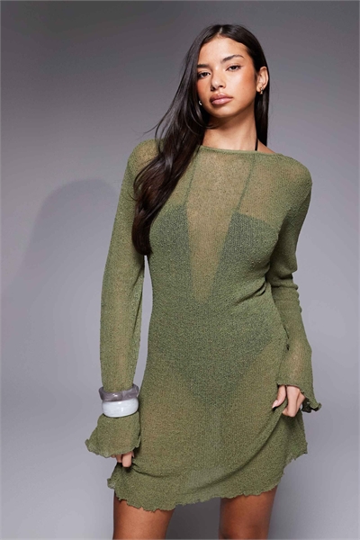 Пляжное мини-платье с вырезом на спине из трикотажа с букле-текстурой артикул 152665938