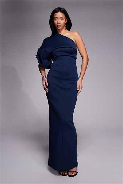 ASOS DESIGN Короткое макси-платье с одним плечом из темно-синей ткани в стиле скафандра артикул 154334233