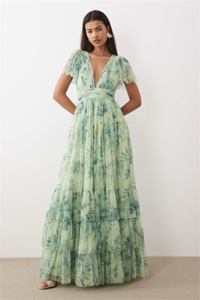 Макси-платье с рукавами-крылышками артикул 153248865