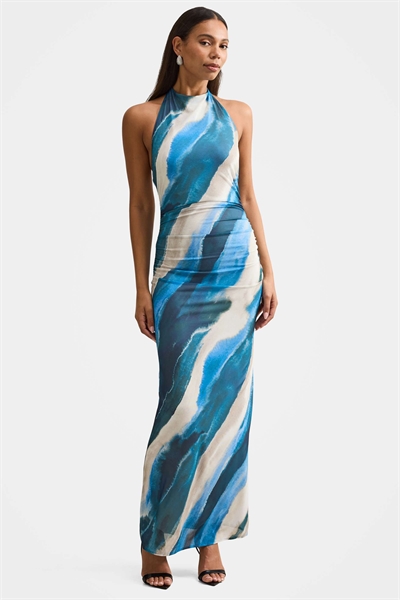 Макси-платье из джерси с абстрактным принтом синего цвета артикул 153251610