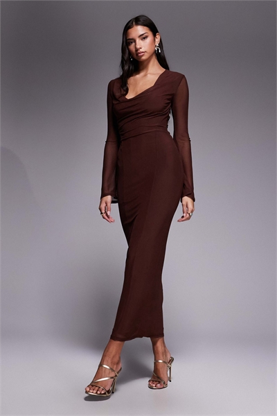 Макси-платье с сетчатыми рукавами-крылышками, шнуровкой на спине и длинными рукавами артикул 153519394