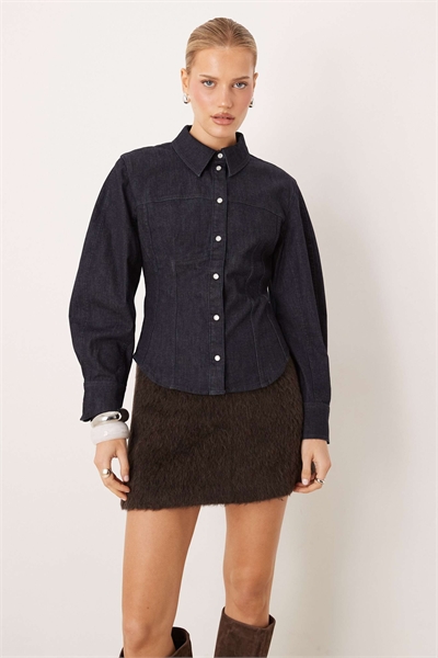 Джинсовая рубашка из смешанной ткани с хлопком и затянутой талией артикул 154235968