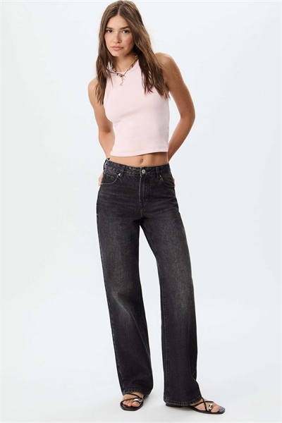 Джинсы D92 с широкими брючинами, вымытые, черного цвета артикул 149049499