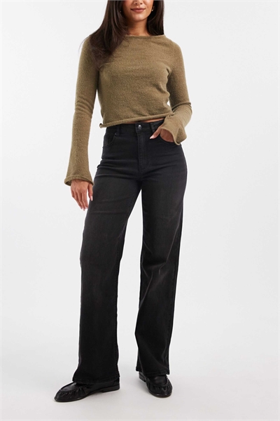 Сочные джинсы с высокой талией и широкими брючинами, вымытые в черном цвете артикул 151185566