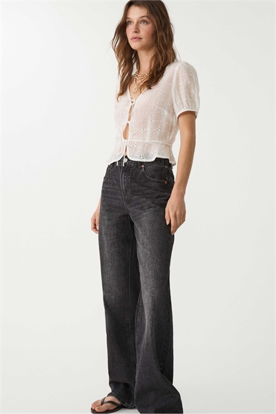 Длинные джинсы d92 с прямыми широкими брючинами, вымытые, черного цвета артикул 150061219