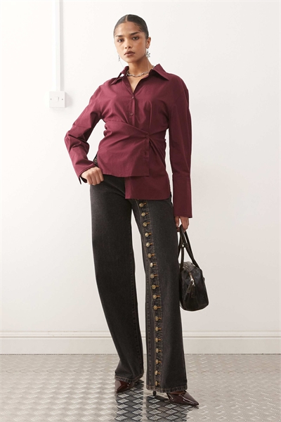 Джинсы с асимметричными пуговицами Penny и свободными брючинами, черного цвета артикул 153117863