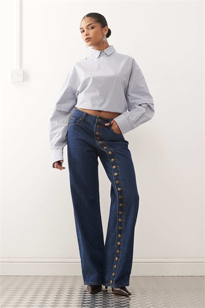 Джинсы с асимметричными пуговицами Penny, свободный крой, средняя выцветка артикул 153117861