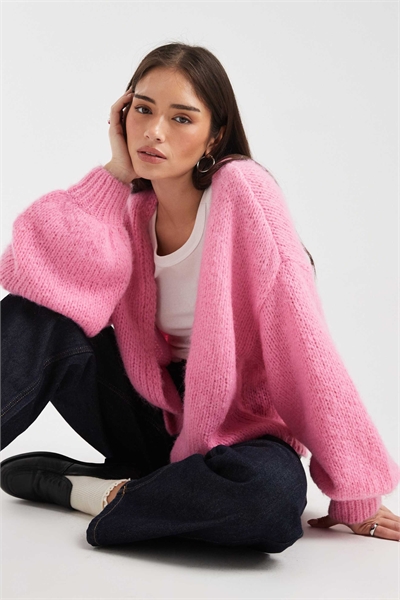 Мягкий кардиган с рукавами-буфетками от края до края, цвет космос-розовый артикул 153084229