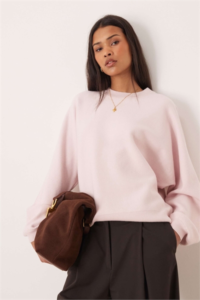 Вязаный свитер с круглым вырезом розового цвета артикул 154757000