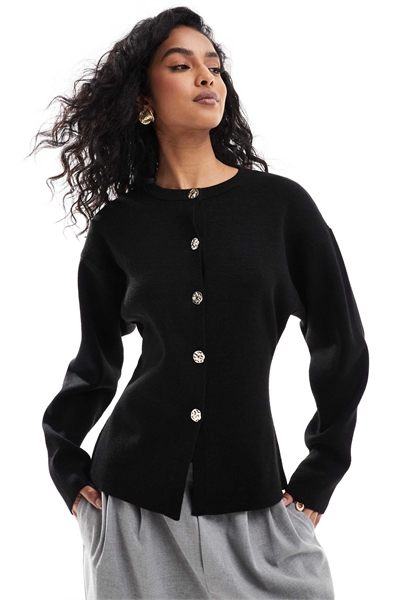 Вязаный кардиган с облегающим кроем и круглым вырезом, с золотыми пуговицами артикул 140469793