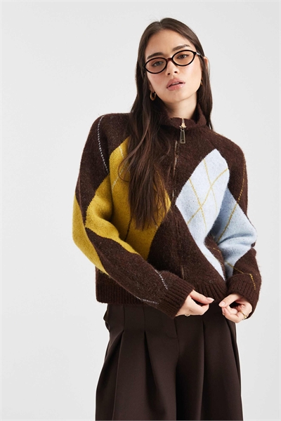 Вязаный кардиган с застежкой-молнией и узором «аргил» артикул 154340989