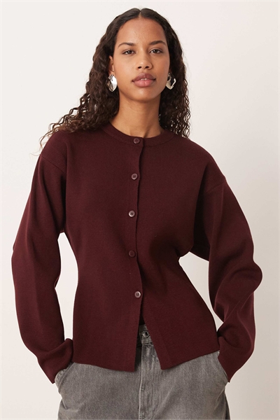 Вязаный кардиган с облегающим кроем и круглым вырезом артикул 153330989