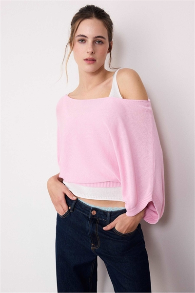 Свитер из трикотажа с лодочным вырезом и накладкой артикул 156250745