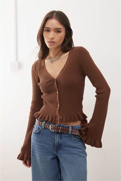 Кардиган с оборками и рукавами-рельсами артикул 154322649