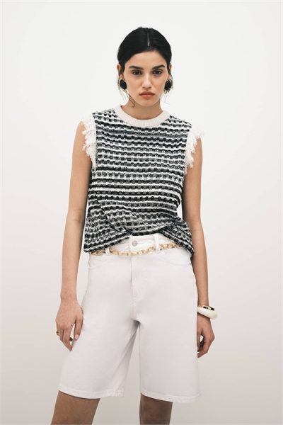 Трикотажный свитер-майка из твида артикул 155574447