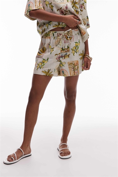 Координируемые высокие шорты из льна с шнурком и разноцветным принтом артикул 140464952