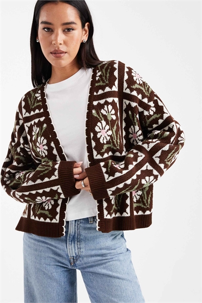 Кардиган с цветочным узором из трикотажа артикул 152706207