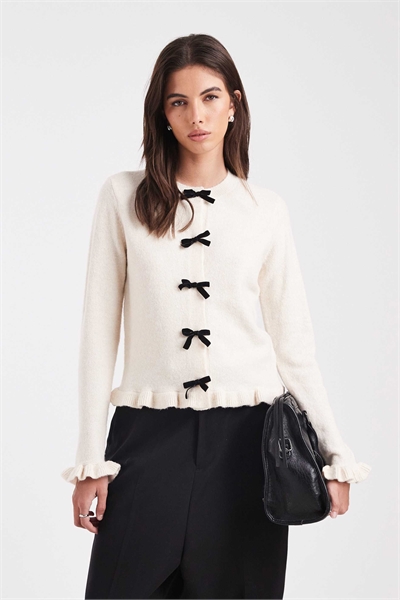 Кардиган с круглым вырезом, рукавами-крылышками и бантиком артикул 151058159