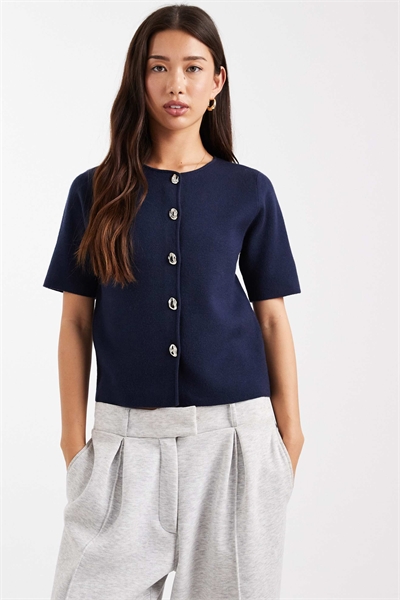 Компактный кардиган из трикотажа с короткими рукавами и контрастными пуговицами артикул 151058160