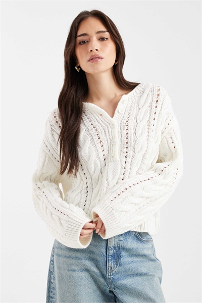 Свитер-хенли с косами из трикотажа артикул 155333608