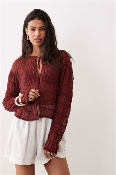 Кардиган из прозрачного трикотажа с сборками и завязками спереди артикул 153366005