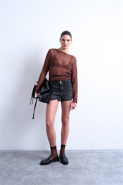 Джинсовые шорты А-силуэта с разрывом, вымытые, черные артикул 149924013