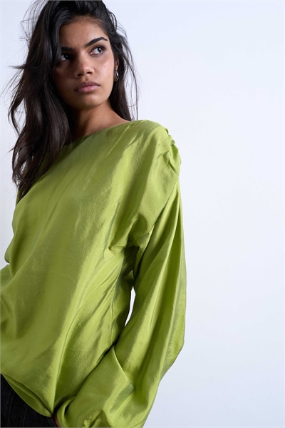 Топ с длинными рукавами и рюшами по бокам, зеленый артикул 147896537