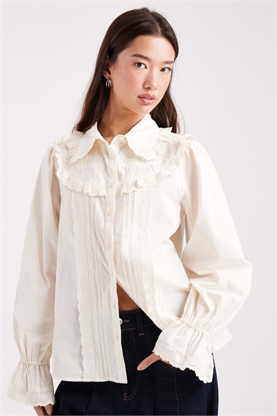 Рубашка из поплина с вышивкой кремового цвета артикул 147828289