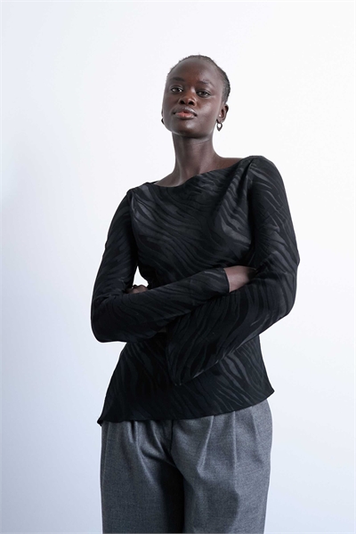 Длинный рукав с жаккардовым узором «зебра» и косым вырезом, черный артикул 145953088